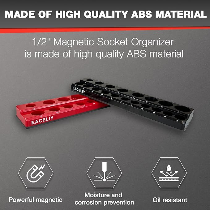 1/2" Magnetic Socket Organizer Set, 2-Piece SAE & Metric Socket Holder Kit,，Tools tray， holds 35 Deep and Shallow 1/2" Sockets, attaches to steel box/tool cart (sockets not included)