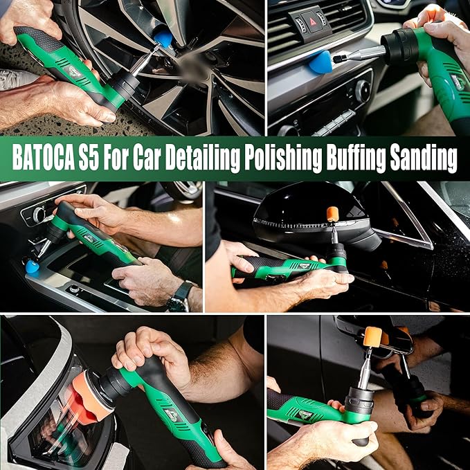 BATOCA S5 Cordless Car Buffer Polisher Sander Dual Action & Rotary Polishing Machine 1/2/3 Inch Polishing Pads for Car Detailing,6 Variable Speeds 2000-5500RPM,Mini Polisher for Car Motorcycle Polish