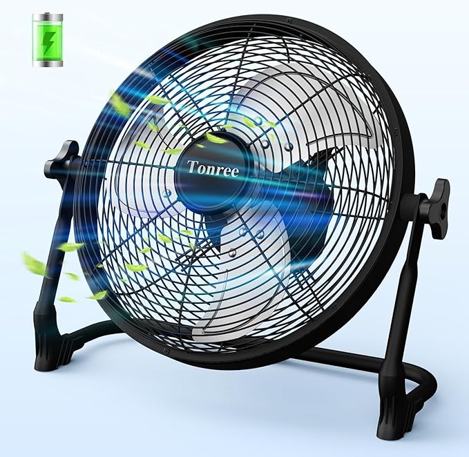 14" Portable Battery Operated Fan, Rechargeable Floor Fan, Hi-Velocity Cordless Camping Fan, USB Phone Charge, 12-60H Runtime, Quiet, Wireless, For Gym Shed Travel Home Outdoor Garage Tent Car Barn