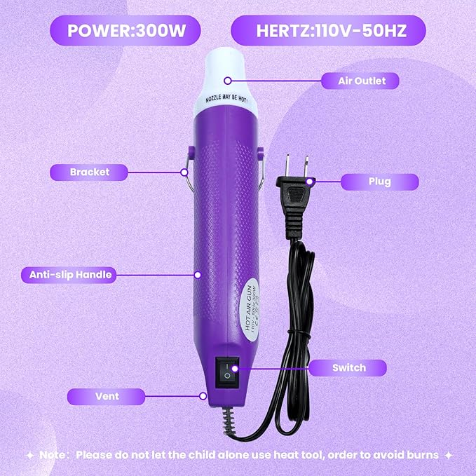 Heat Gun For Crafting, Mini Hot Air Gun For DIY Crafts,Heating Gun,Portable Heat-Gun Tool For Embossing Shrink Wrapping Drying Paint (Purple)
