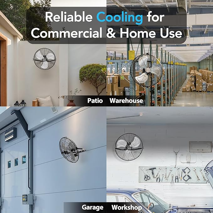Comfort Zone 20-inch Industrial High Velocity Fan – Heavy Duty All-Metal Floor & Wall Mount Fan, 3-Speed High Power Cooling for Garage, Workshop, or Warehouse – Sealed Motor & Balanced Aluminum Blades