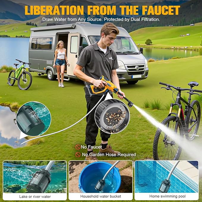 Cordless Pressure Washer Compatible with DeWalt 20V Battery, 800PSI Ultra-Light 2.2LBS with Brushless Motor, 16.4ft Hose & 6-in-1 Nozzle + Foam Cannon for Car, Patio, Fence (Tool Only)