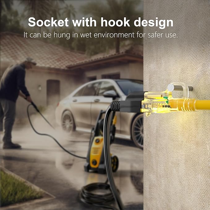 HUANCHAIN 12/3 Gauge Heavy Duty Outdoor Extension Cord 6 ft Waterproof with Lighted end, Flexible Cold-Resistant 3 Prong Electric Cord Outside, 15Amp 1875W 12AWG SJTW, Yellow, ETL