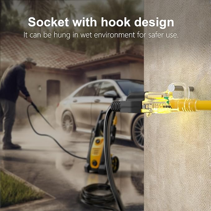 HUANCHAIN 12/3 Gauge Heavy Duty Outdoor Extension Cord 10 ft Waterproof with Lighted end, Flexible Cold-Resistant 3 Prong Electric Cord Outside, 15Amp 1875W 12AWG SJTW, Yellow, ETL