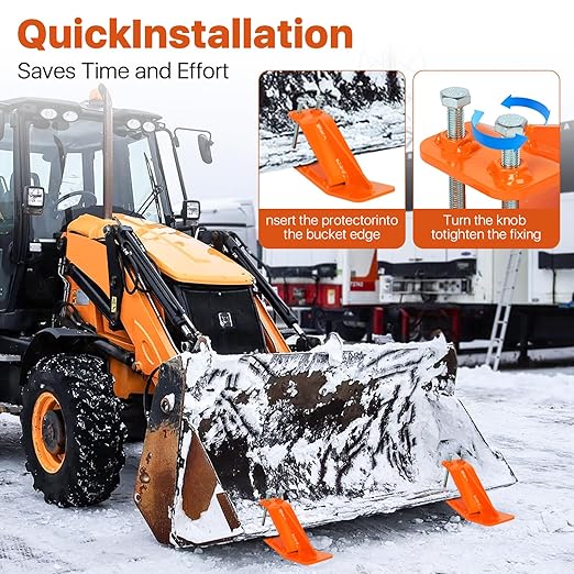 Tractor Bucket Protector, 2Pcs Ski Edge Protector, Turf Tamer Skid Protector with Double Lock Nuts and Bolts, Heavy Duty Steel Bucket Attachment for Snow Leaves Removal (2Pack - Orange)
