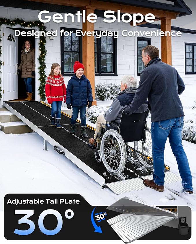 Wheelchair Ramp 12FT with Support Legs, Non-Skid Aluminum Ramps for Wheelchairs for Home Steps, 800 LBS Capacity Handicap Ramp for Doorway, Threshold,Front Porch, Entry, Stairs