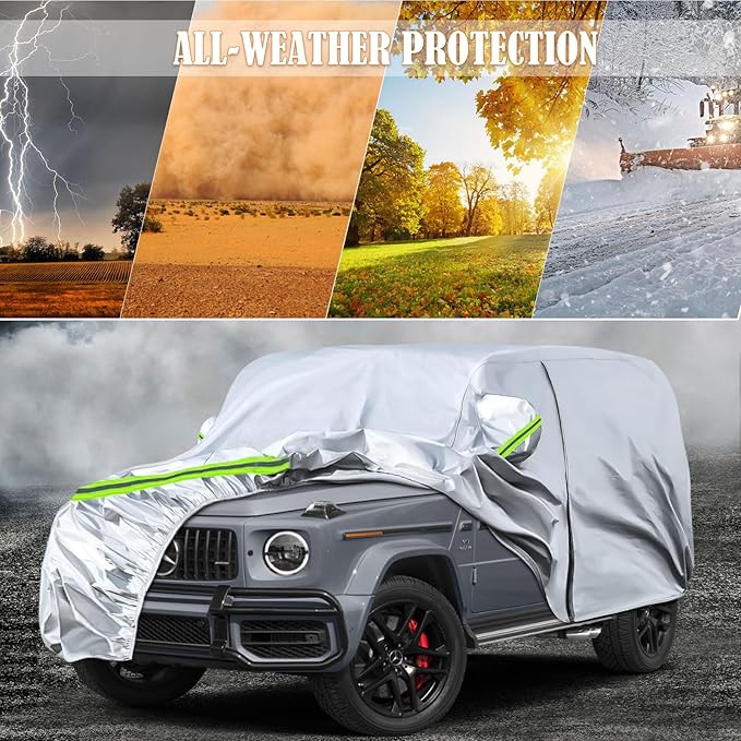 Waterproof Car Covers Replace for 2004-2025 Mercedes Benz G-Class 500 550 650, 6 Layers Silver All Weather Car Cover with Zipper Door & Windproof Bands for Snow Rain Dust Protection