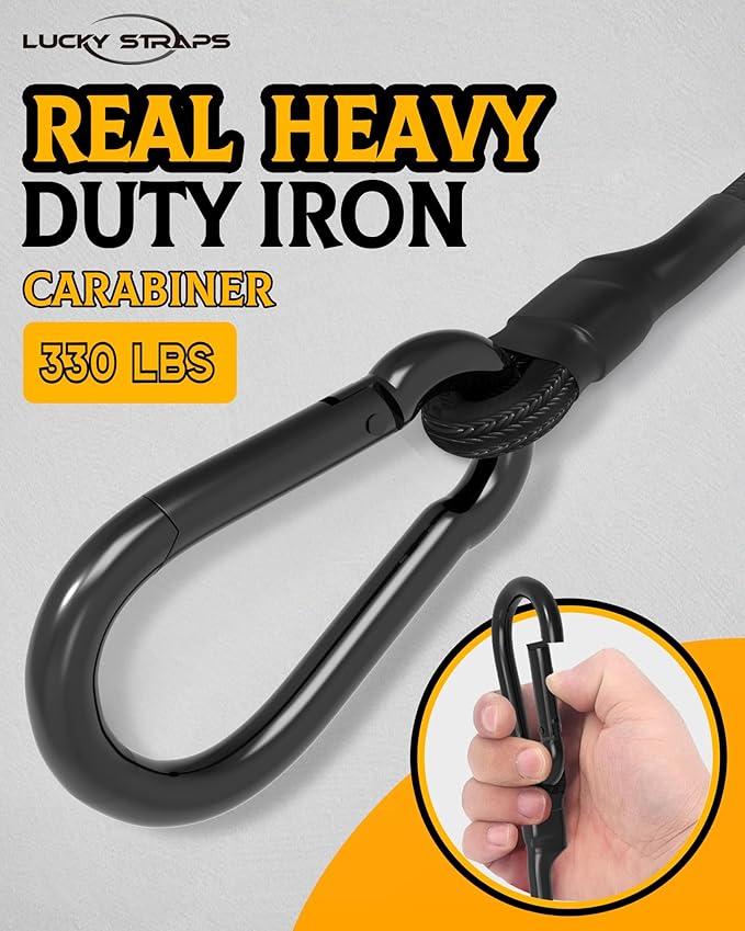 190 Lbs Real Heavy Duty Carabiner Bungee Cord, 24'' 40'' 60'' Bungee Cords Assorted Sizes with Upgraded Carabiner Hooks, 6 Pcs UV Resistant Bungee Straps for Tents, Cargo, Kayak Boat, Luggage, etc