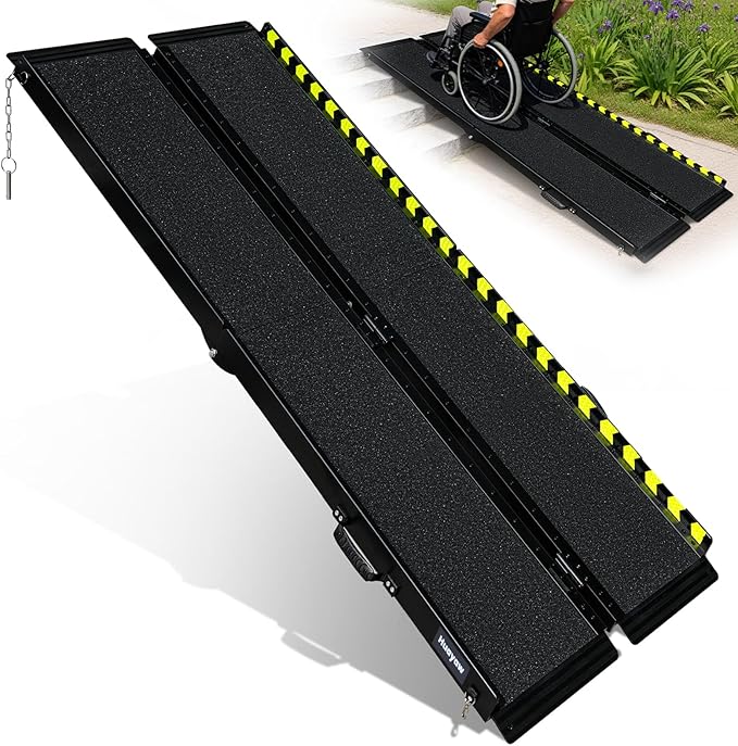 6 FT Portable Wheelchair Ramp - Non-Slip Aluminum Folding Handicap Ramp for Easy Door Threshold Access - Lightweight & Durable for Home Steps, Stairs, Doorways, Matte Black