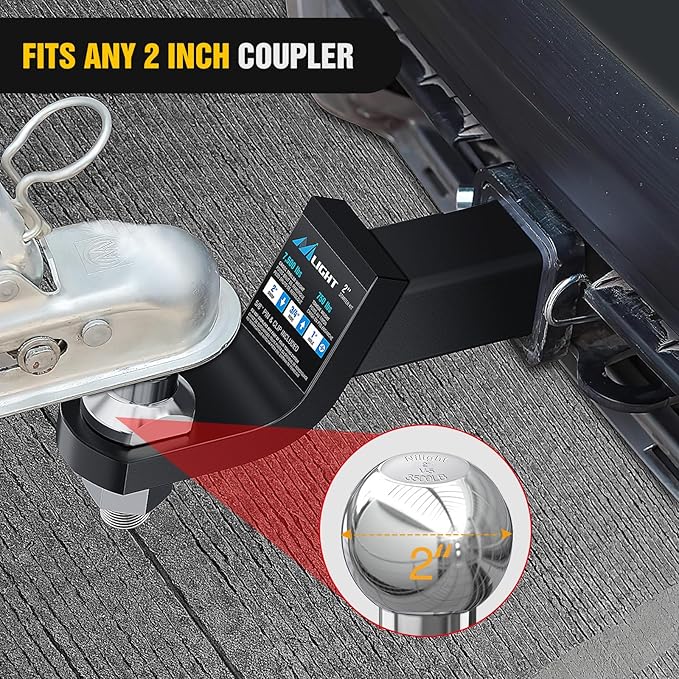 Nilight 2-Inch Diameter Chrome Trailer Hitch Ball, 3,500 lbs, 3/4 x 1-3/4-Inch Shank Universal Fit Gray