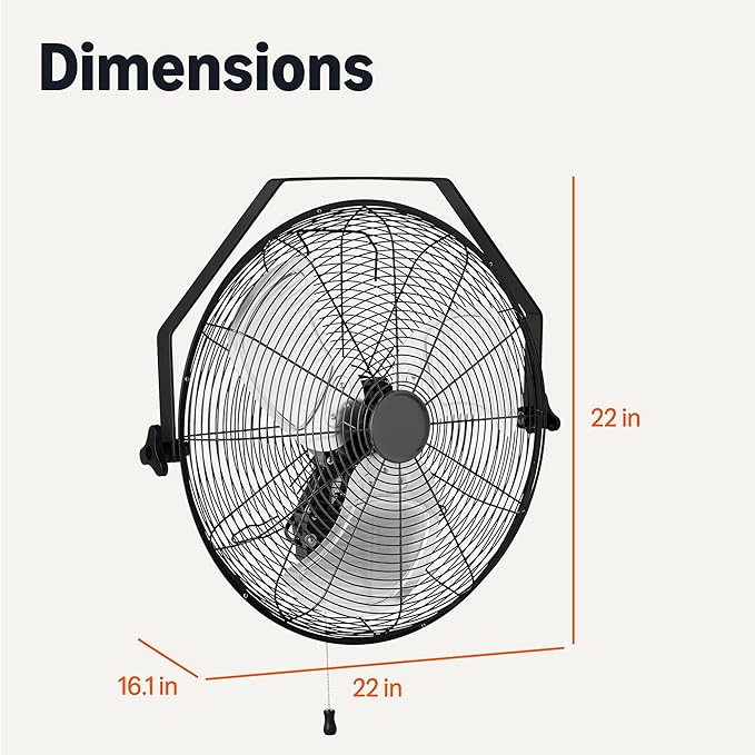 Amazon Basics 18" Indoor Wall-Mounted Industrial Fan with Three Speeds, High CFM, Heavy-Duty Metal Blades, Tilt Head, for Commercial Use, Warehouse, Basement, Black