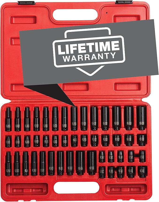 SUNEX TOOLS 1848, 1/4 Inch Drive Master Impact Socket Set, 48-Piece, SAE/Metric, 3/16 Inch - 9/16 Inch, 4mm - 15mm, Standard/Deep, Cr-Mo Alloy Steel, Radius Corner Design, Heavy Duty Storage Case