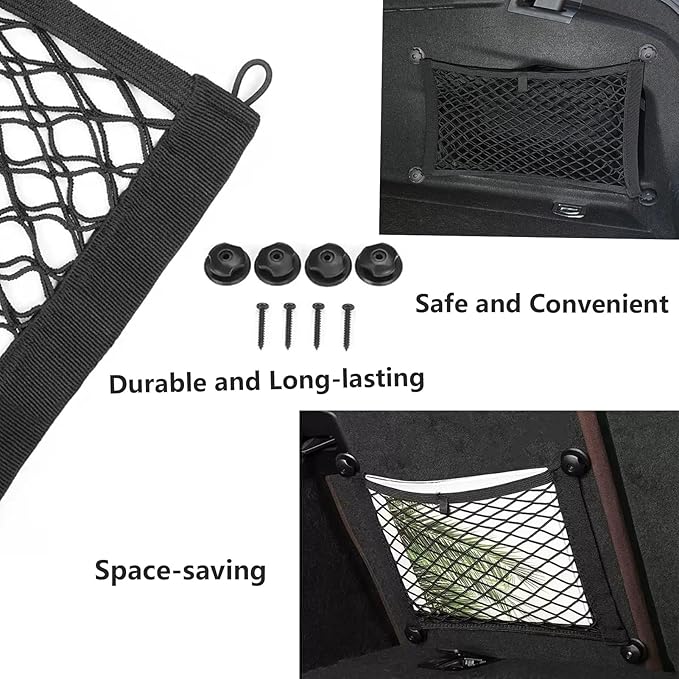 2PACK Small Cargo Nets Elastic Stretchable Pocket Storage Mesh Net Universal Automotive Cargo Netting Storage Pouch with 8Pcs Mounting Screws and Hooks for Car Truck SUV Boats (21.6x9.8 Inch)