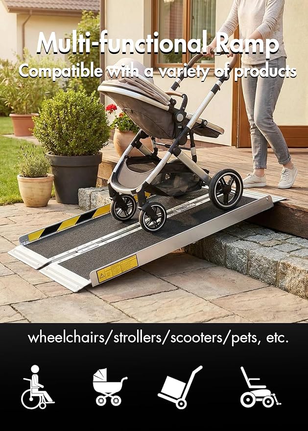 Portable Wheelchair ramp 5FT,Non-Slip Aluminum Threshold ramps for Home Steps,Folding Handicap Ramp,ramps for Home,doorways,Stairs,Weight Capacity up to 600LBS 5FT (Usable Height 6-15 inch)