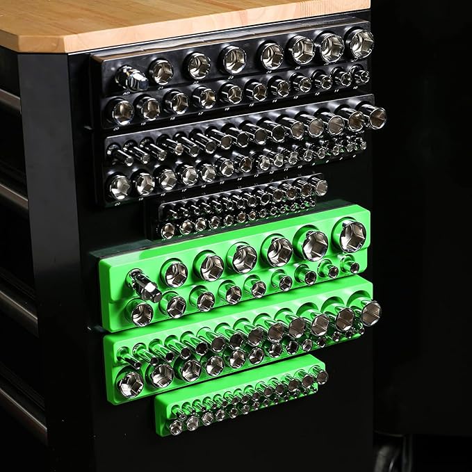 Magnetic Socket Organizer Set 12Pcs, Magnetic Holder, 1/4", 3/8", 1/2" Drive Metric SAE Standard & Deep Sockets Trays(Socket not Included) (6)