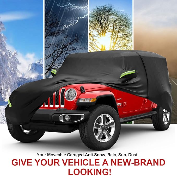 Full Exterior Cover Custom，for Fit 1997-2023 Jeep Wrangler 2 Door JK JL TJ YJ CJ，210T Fabric is Windproof and Waterproof
