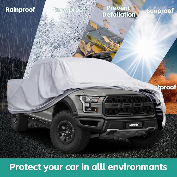 Pickup Truck Cover - Waterproof All Weather, 6 Layer Heavy Duty Universal Fit Ford F150, Chevy Silverado, GMC Sierra, Dodge Ram 1500 Regular/Extended/Crew Cab (Up to 230 inch)