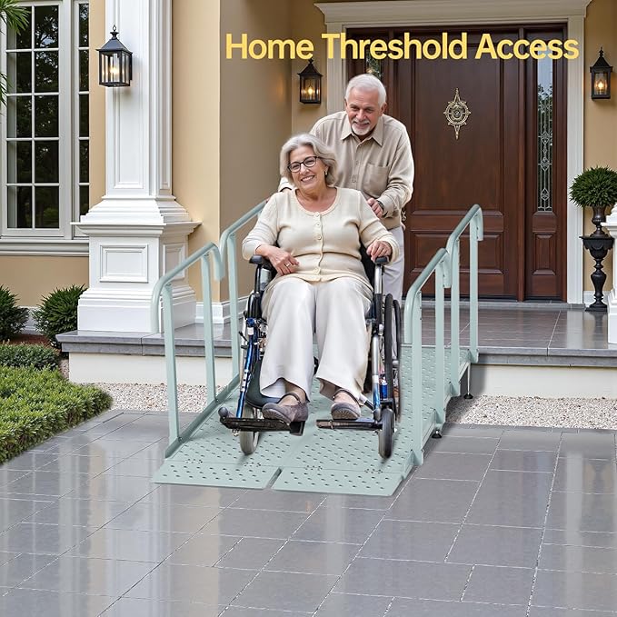 6'L x 36" W Portable Wheelchair Ramp with Handrails, Non-Slip Heavy Duty Handicap Ramp 850lbs Load Capacity, Wheelchair Ramp for Home Steps, Stairs, Doorway
