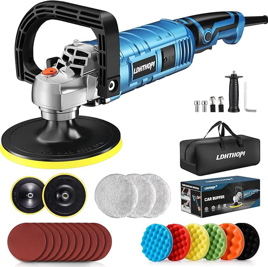 Buffer Polisher Kit for Car - 6/7 Inch Rotary 1800w Polisher Buffer Waxer,7 Variable Speed 1000-3500rpm,Detachable Handle Buffing Machine for Car, Boat Sanding, Polishing Waxing, Blue
