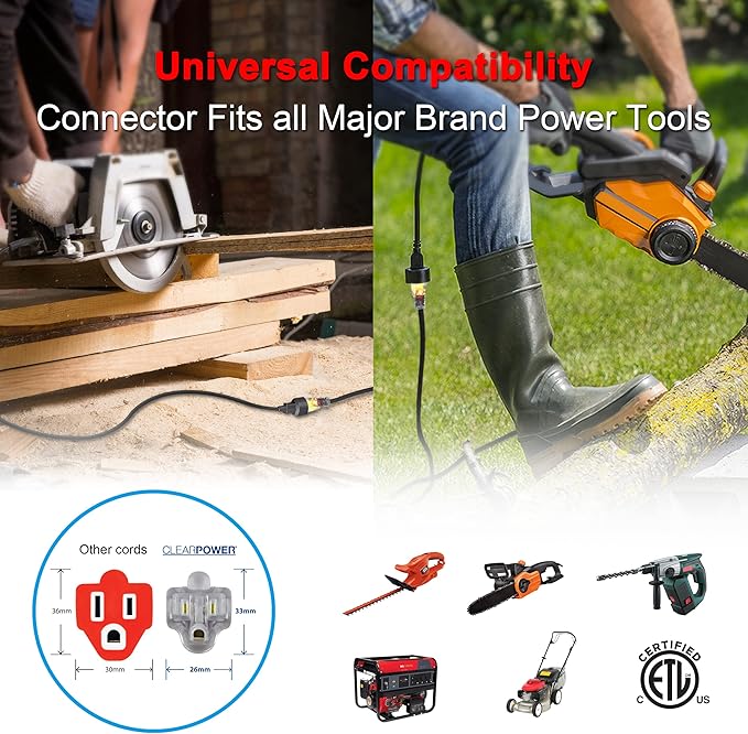 Clear Power Combo Pack 150ft 12/3 SJTW Black Outdoor Extension Cord w/Power Indicator Light & 2ft Black 3-Outlet Adapter w/Power Indicator Light, CP10223