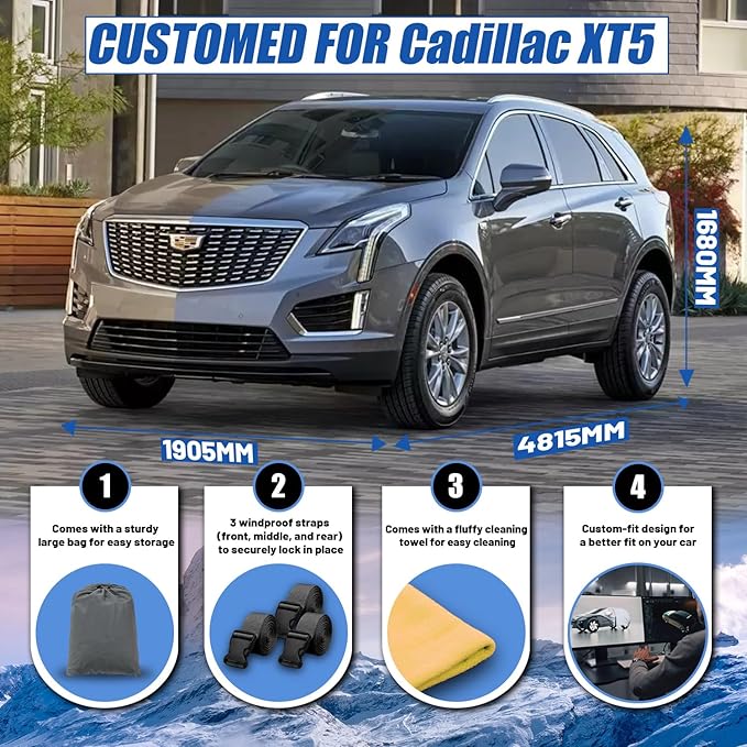 SUV Car Cover Custom Fit for Cadillac XT5 (2016-2025), Waterproof All Weather for Automobiles Full Exterior Cover Rain Sun Snow UV Protector.