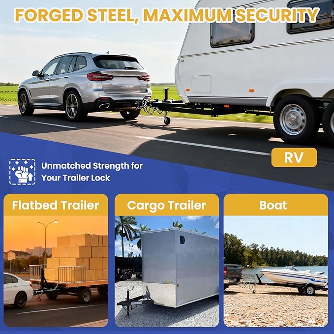 Trailer Hitch Lock 2-5/16 Inch - Heavy Duty Anti-Theft Trailer Coupler Lock & Safety Chains Lock, Pry-Resistant Solid Steel Tongue Lock for RV, Camper, Boat, Truck, Utility, Cargo, Dump Trailer