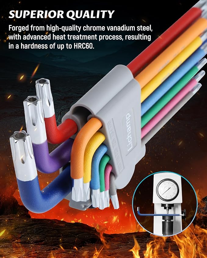 Lichamp 37-Piece Rainbow Allen Wrenches Sets, Torx Metric Hex Key Set with Colored Foldable Short and Long Arm, Ball and Torx End, Metric 1.5 to 10mm, T10 to T50