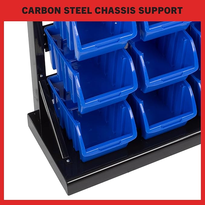 47-Bin Garage Organization Rack (15 Large, 32 Small) - Tabletop or Wall Mount Steel Rack with Removable Stackable Garage Storage Bins, Small Parts Organizer for Hardware or Office Supplies by Stalwart
