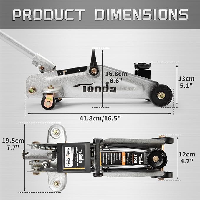TONDA Floor Jack, Hydraulic Portable Car Lift Jack, 2 Ton (3,800 lb) Capacity, Silver