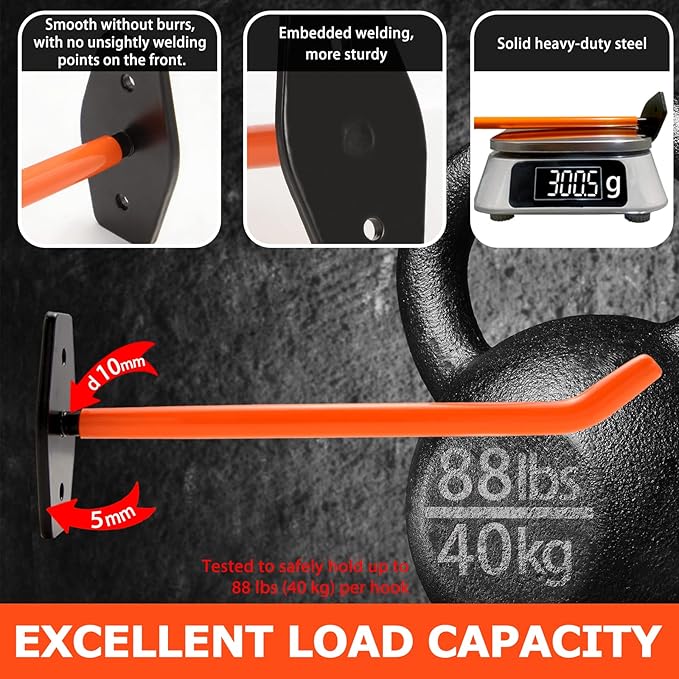 8 PCS Garage Hooks Heavy Duty Wall Mount, Tire Storage System with Anti-Slip Coating, Hang Heavy Tools for up to 88Lbs, for Bikes, Ladders, Chairs and Bulky Tools
