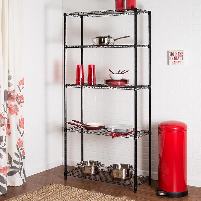 Honey-Can-Do 5-Tier Heavy-Duty Adjustable Shelves, Metal Storage Rack with 200-lb Shelf Capacity, Black, 14" W x 36" L x 72" H