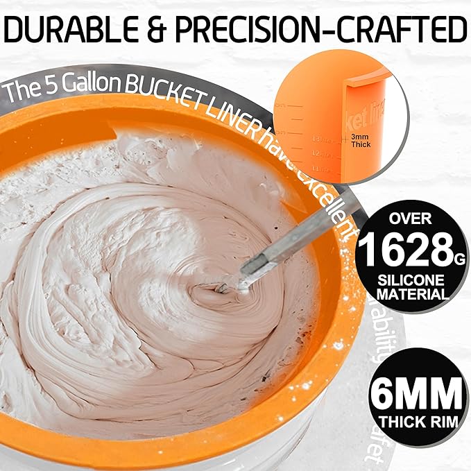 5 Gallon Bucket Liner Reusable Bucket Saver for Concrete Mix Thinset Paint, Reusable Silicone Bucket Pail Liner for Kitchen, Outdoor, Gardening, Camping, Thinset & Paint,Orange