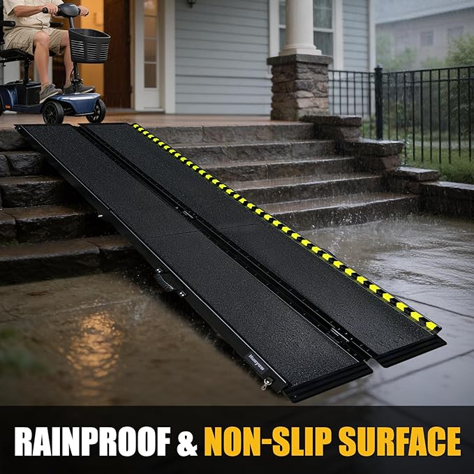 10 FT Portable Wheelchair Ramp - Non-Slip Aluminum Folding Handicap Ramp for Easy Door Threshold Access - Lightweight & Durable for Home Steps, Stairs, Doorways, Matte Black