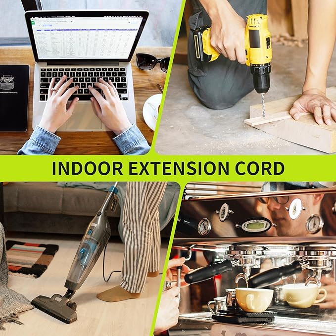 16/3 White Extension Cord 8 FT, Indoor Extension Cord for Laptops, Coffee Makers, Office Home Appliances, 3 Prong Resistant Cable Flexible, 13A 125V 1625W ETL Listed