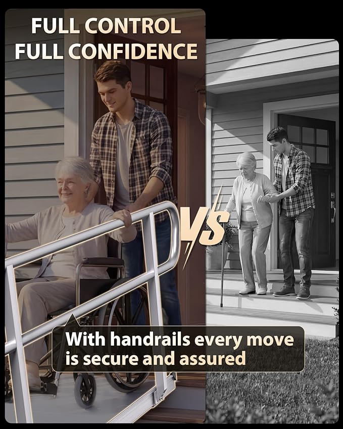 FACHNUO Upgraded 1600 lbs Capacity Wheelchair Ramp with Handrails, 5 FT Portable Ramp for Wheelchairs for Home, Handicap Ramp for Home Steps, Stairs, Home Entry, Doorways, Threshold,Scooters, Walkers