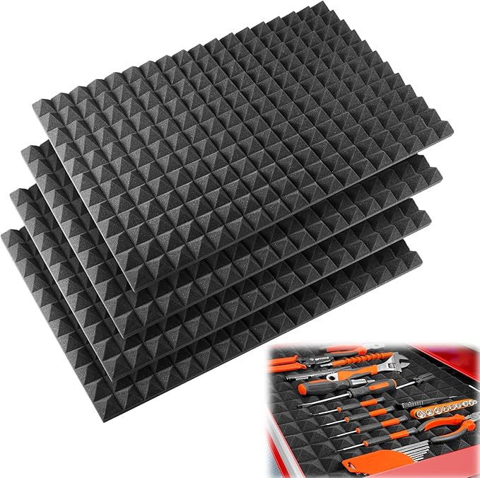 4PCS 23.8" X 15.8" Tool Box Liner, Trap Mat Universal Tool Drawer Liner, Non-slip Toolbox Drawer Liners, Professional Foam for Cabinet, Shelf, Workbench