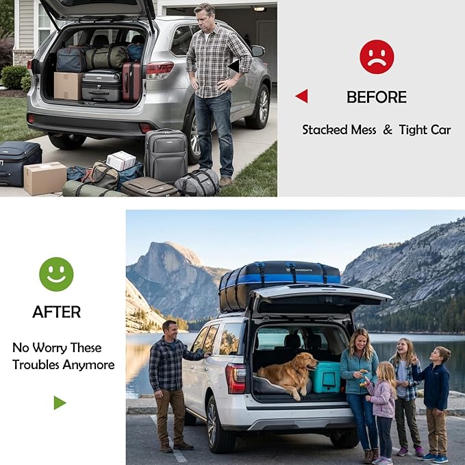 Rooftop Cargo Carrier, 22 Cubic Ft Car Roof Cargo Carrier for All Vehicles, 840D Waterproof Car Top Carrier with Anti-Slip Mat, 6 Hooks, Storage Bag,Zipper Lock for Tripping & Moving - Blue