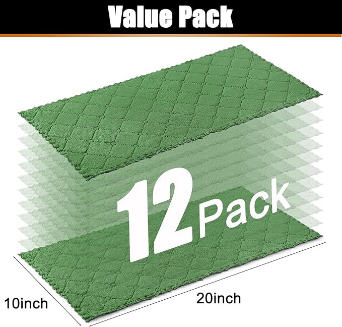 Mordimy 12 Pack Kitchen Towels (20" x 10", Dark Grey & Grass Green), Super Soft and Absorbent Dish Towels, Coral Velvet Microfiber Cleaning Cloth, Nonstick Oil Fast Dry Dish Cloths