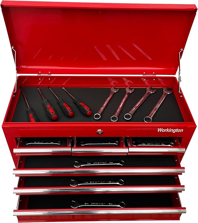 Workington Portable Metal Tool Chest with 6 Drawers, 24" 6-Drawer Tool Chest Cabinet with Ball Bearing Drawer Slides, Steel Tool Storage Box Organizer 4005 Red