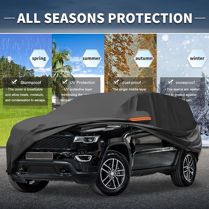 X AUTOHAUX Car Cover for Jeep Grand Cherokee 2002-2025 Aluminum Film Outdoor Waterproof Sun Rain Snow Hail Protection with Driver Door Zipper