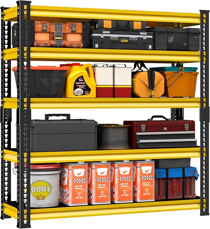 Garage Shelving Heavy Duty 2500LBS Loads, 48" W Adjustable Garage Storage Shelves, 5-Tier Metal Shelving Units and Storage, Industrial Utility Shelf, 48" Wx18 Dx78 H,Yellow