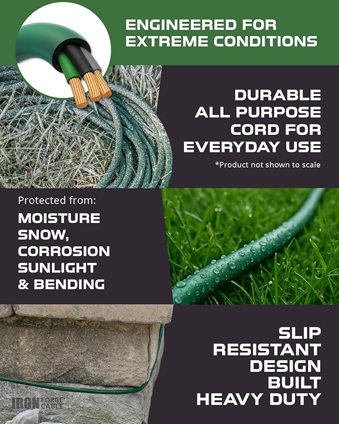 Iron Forge Cable 2 Pack Weatherproof 20 Ft Outdoor Extension Cord - 16/3 SJTW Heavy Duty Green Extension Cord 3 Prong - 13 Amp Exterior Power Cable