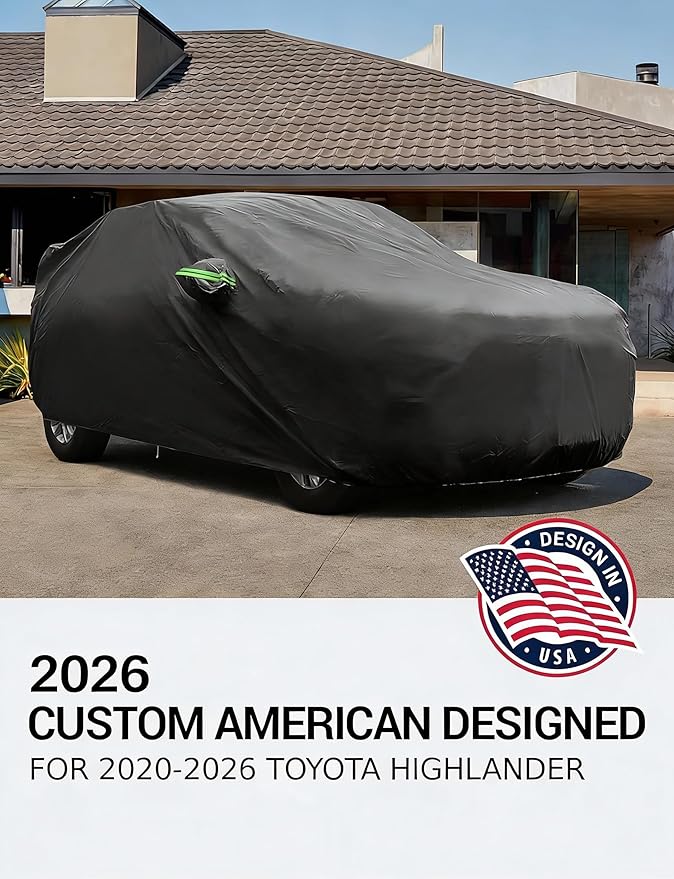 Proadsy Car Cover for Toyota Highlander 2020-2025 2026, Waterproof All Weather, Windproof Snowproof Rain Hail Sun UV Protection Full Outdoor Indoor Exterior Car Covers, Black