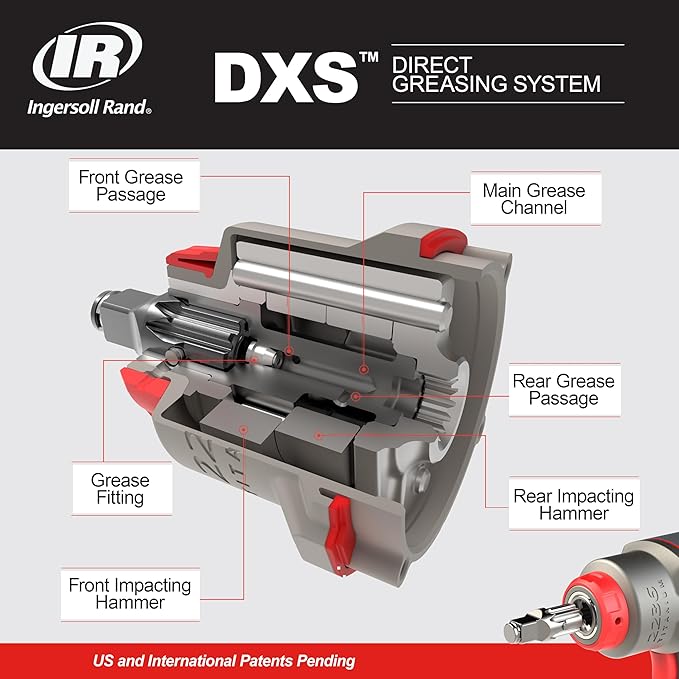 Ingersoll Rand 2236QTIMAX-R DXS2 1/2" Air Impact Wrench, Quiet, 1500 ft-lb Torque, Titanium Hammercase, Friction Ring Retainer, Red