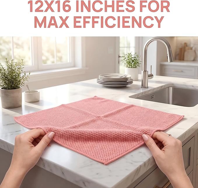 Ha-Fish&Flame-Gua Microfiber Cleaning Cloths 6-Pack, Super Absorbent Towels with Corn Grain Texture, 12x16 Inches for Kitchen Dishes, Countertops & Household Cleaning