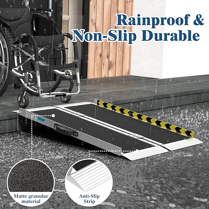 Portable Wheelchair Ramp 3FT, Non-Slip Aluminum Folding Handicap Ramp for Home Steps, 600LBS Capacity Threshold Ramp for Doorways, Stairs, Scooters
