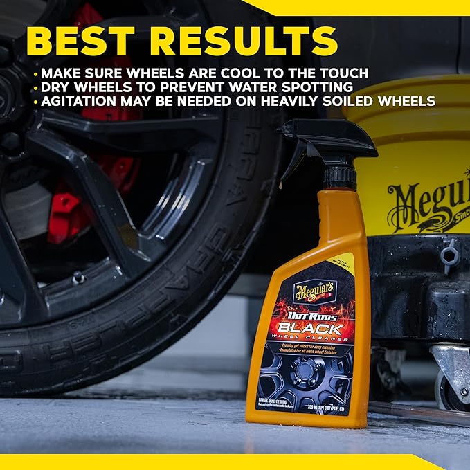 Meguiar's Hot Rims Black Wheel Cleaner, Deep Foaming Gel Specially Formulated to Effectively Clean Matte, Gloss, Satin, and Chrome Black Wheels, 24 Oz Spray Bottle