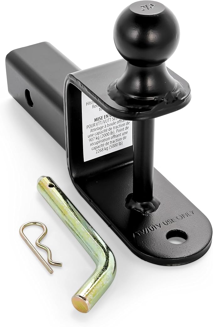 Black Boar UTV ATV Multi-Hitch - Features 1-7/8” Hitch Ball, 2” Shank - 6” (L) Shank - Hitch Ball has 2” Rise & Rated for 2,000lbs - Use w/utility trailers, tow straps & other ATV Accessories (66027)