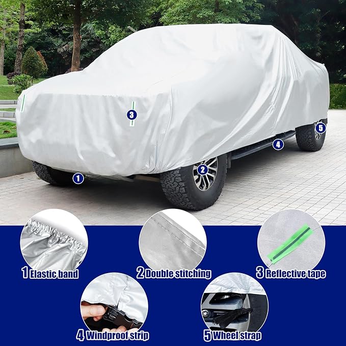 Truck Cover Waterproof All Weather, Migaven Truck Cover Custom Fit for Ford F150 Raptor Chevrolet Silverado 1500, Windproof Covers with Door Zipper, Silver (Not Include Mirror Pocket)