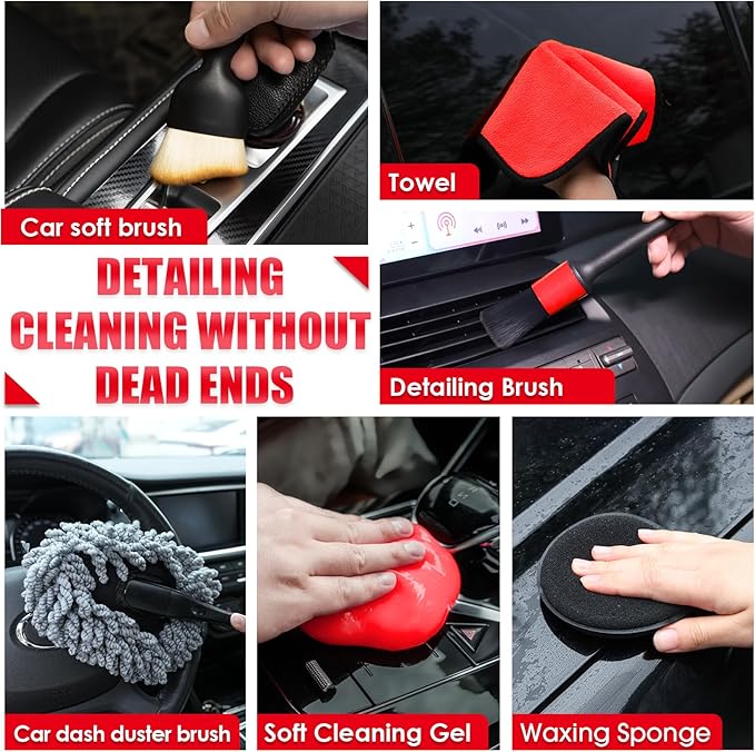 Viewsun 17PCS Car Cleaning Kit, Red Car Interior Detailing Kit with High Power Handheld Vacuum, Detailing Brush Set, Windshield Cleaner, Cleaning Gel, Complete Auto Accessories for Women Girls Gift